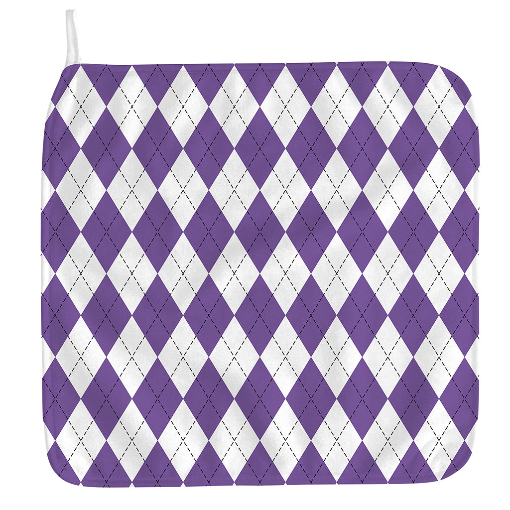 White And Purple Argyle Pattern Print Hand Towel