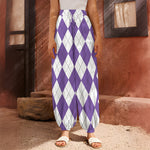 White And Purple Argyle Pattern Print Harem Pants