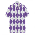 White And Purple Argyle Pattern Print Hawaiian Shirt
