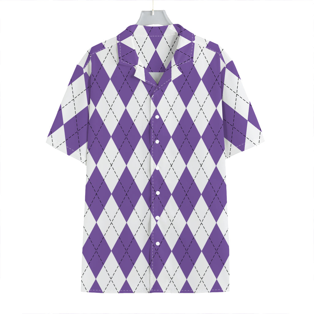 White And Purple Argyle Pattern Print Hawaiian Shirt