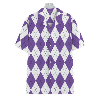 White And Purple Argyle Pattern Print Hawaiian Shirt