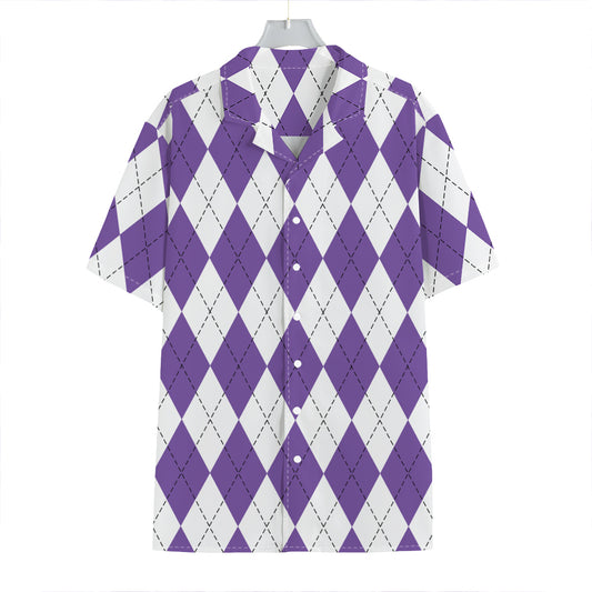White And Purple Argyle Pattern Print Hawaiian Shirt