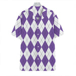 White And Purple Argyle Pattern Print Hawaiian Shirt