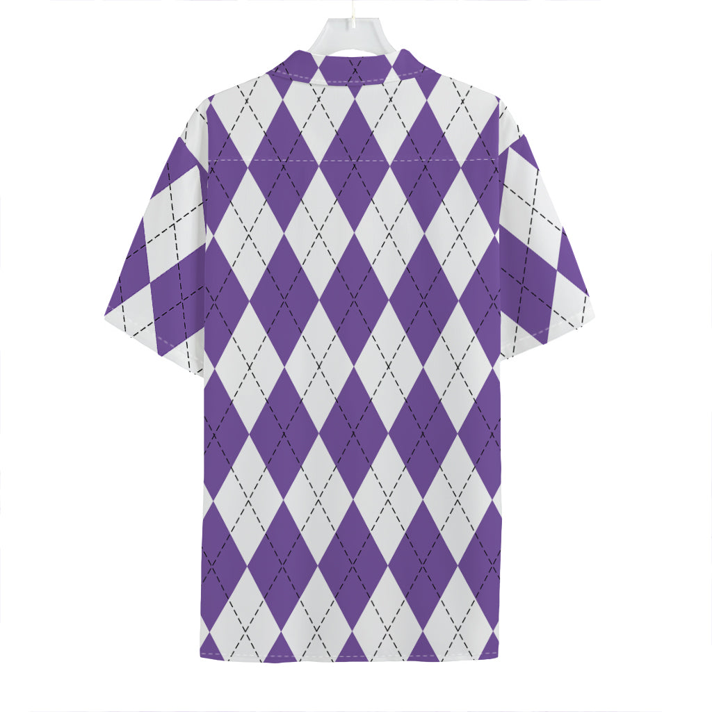 White And Purple Argyle Pattern Print Hawaiian Shirt