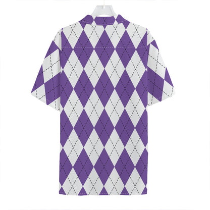 White And Purple Argyle Pattern Print Hawaiian Shirt