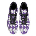 White And Purple Argyle Pattern Print High Top Leather Sneakers