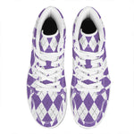White And Purple Argyle Pattern Print High Top Leather Sneakers