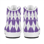 White And Purple Argyle Pattern Print High Top Leather Sneakers