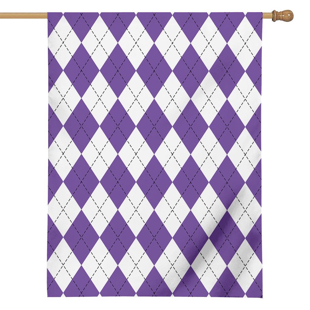 White And Purple Argyle Pattern Print House Flag