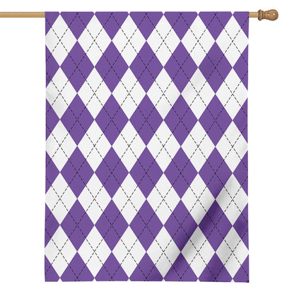 White And Purple Argyle Pattern Print House Flag