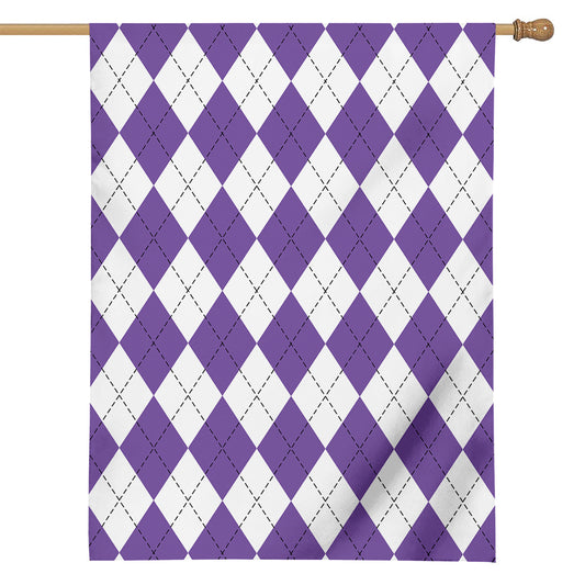 White And Purple Argyle Pattern Print House Flag