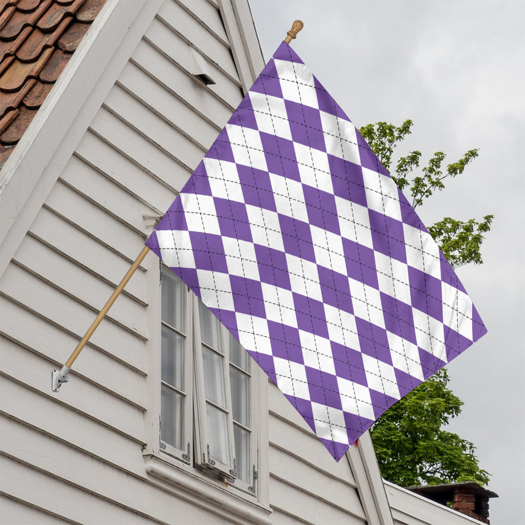 White And Purple Argyle Pattern Print House Flag