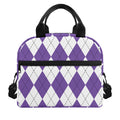 White And Purple Argyle Pattern Print Insulated Lunch Bag