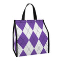 White And Purple Argyle Pattern Print Insulated Lunch Tote