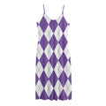 White And Purple Argyle Pattern Print Jersey Midi Cami Dress