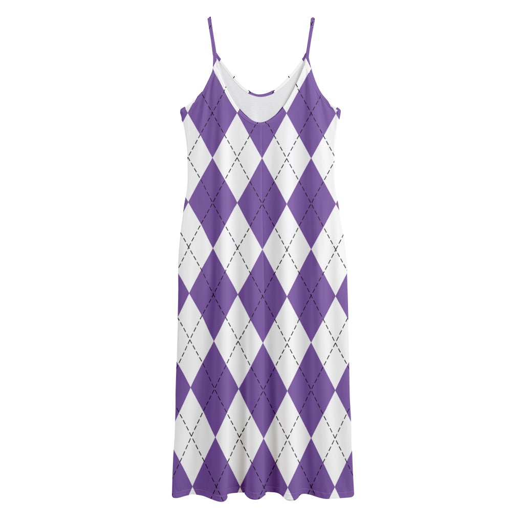 White And Purple Argyle Pattern Print Jersey Midi Cami Dress
