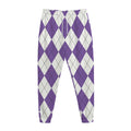 White And Purple Argyle Pattern Print Jogger Pants