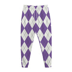 White And Purple Argyle Pattern Print Jogger Pants