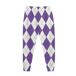 White And Purple Argyle Pattern Print Jogger Pants