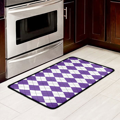 White And Purple Argyle Pattern Print Kitchen Mat