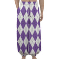 White And Purple Argyle Pattern Print Lantern Pants