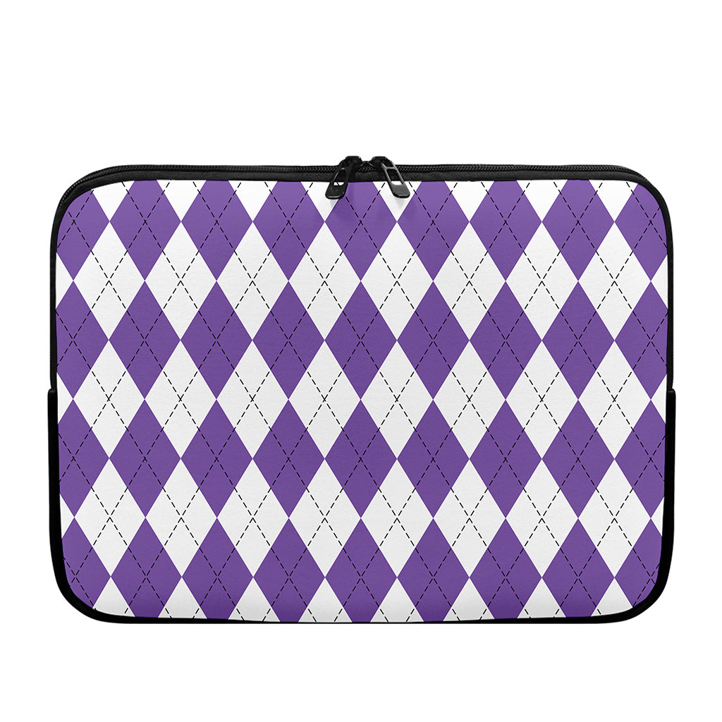 White And Purple Argyle Pattern Print Laptop Sleeve