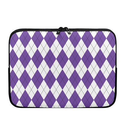 White And Purple Argyle Pattern Print Laptop Sleeve