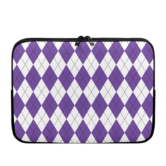 White And Purple Argyle Pattern Print Laptop Sleeve