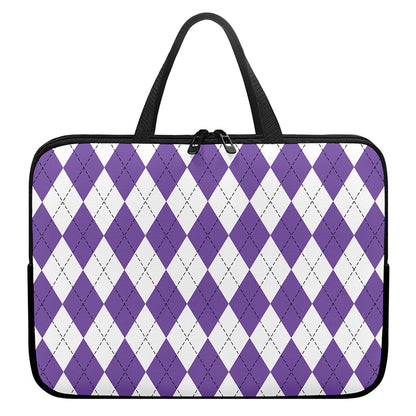 White And Purple Argyle Pattern Print Laptop Sleeve With Handle