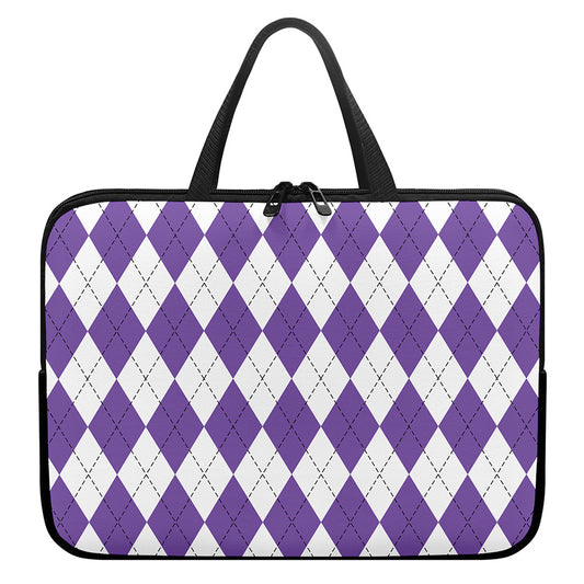 White And Purple Argyle Pattern Print Laptop Sleeve With Handle