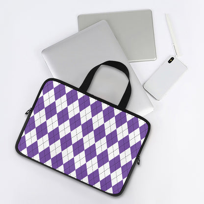 White And Purple Argyle Pattern Print Laptop Sleeve With Handle