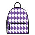 White And Purple Argyle Pattern Print Leather Backpack