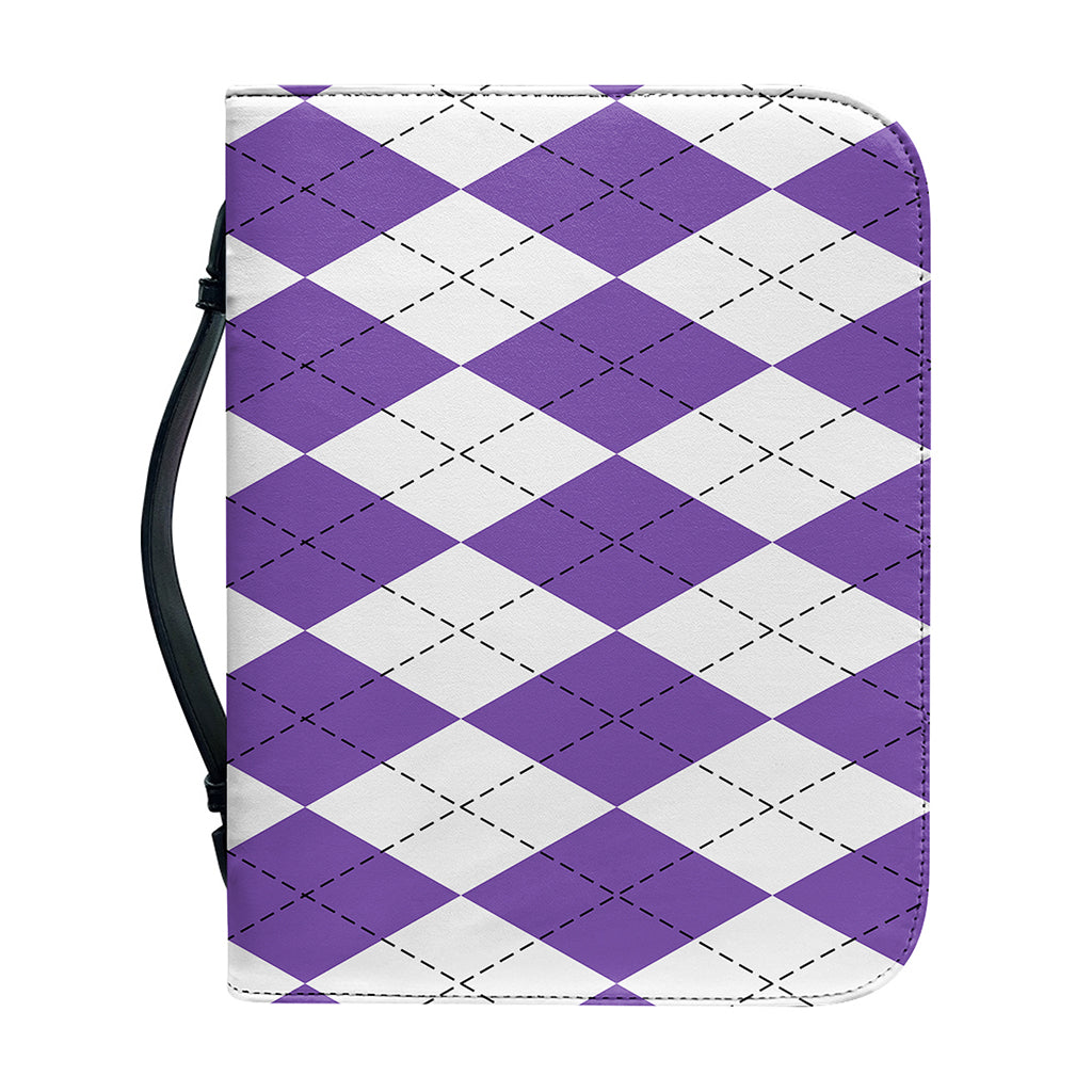 White And Purple Argyle Pattern Print Leather Bible Cover