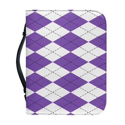 White And Purple Argyle Pattern Print Leather Bible Cover