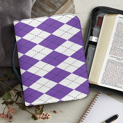 White And Purple Argyle Pattern Print Leather Bible Cover