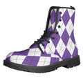 White And Purple Argyle Pattern Print Lace-Up Boots