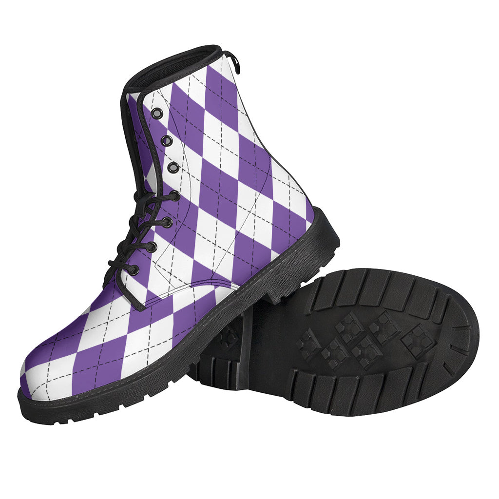 White And Purple Argyle Pattern Print Backpack