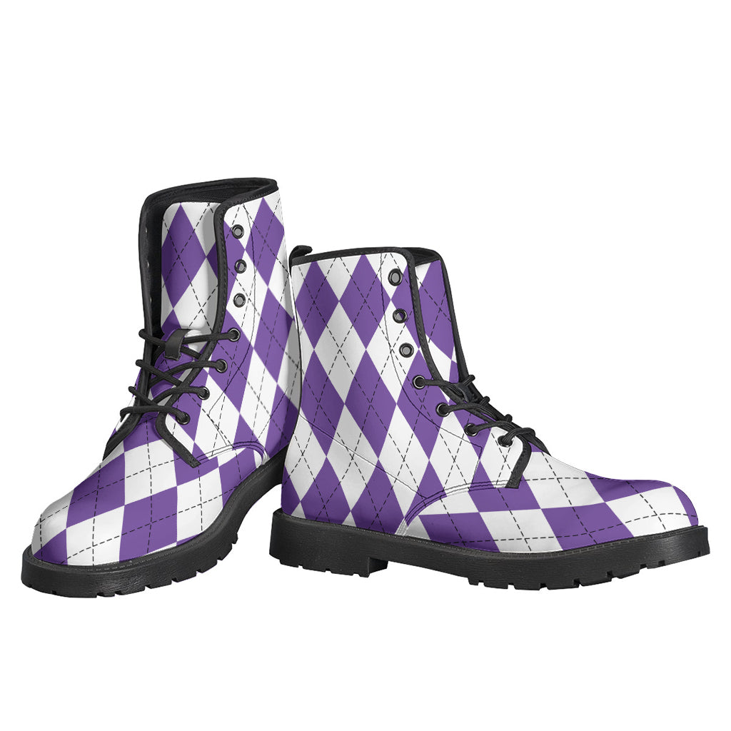 White And Purple Argyle Pattern Print Backpack