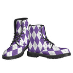 White And Purple Argyle Pattern Print Backpack