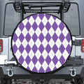 White And Purple Argyle Pattern Print Leather Spare Tire Cover