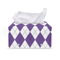 White And Purple Argyle Pattern Print Leather Tissue Box Cover