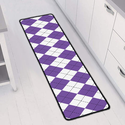 White And Purple Argyle Pattern Print Long Kitchen Mat