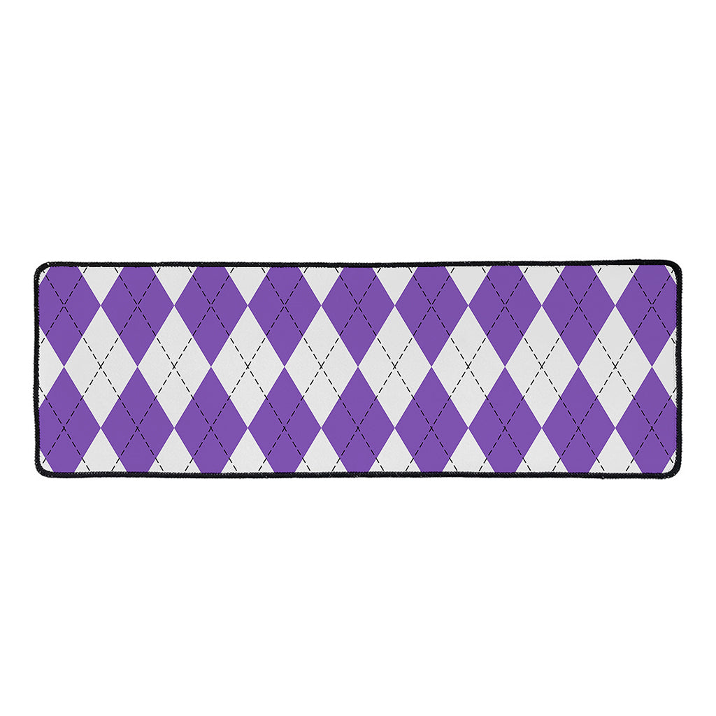White And Purple Argyle Pattern Print Long Kitchen Mat