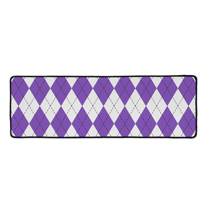 White And Purple Argyle Pattern Print Long Kitchen Mat