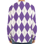 White And Purple Argyle Pattern Print Long Sleeve Baseball Jersey