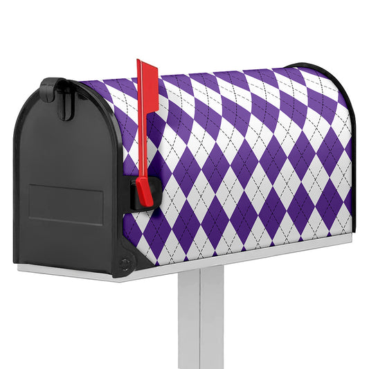 White And Purple Argyle Pattern Print Mailbox Cover