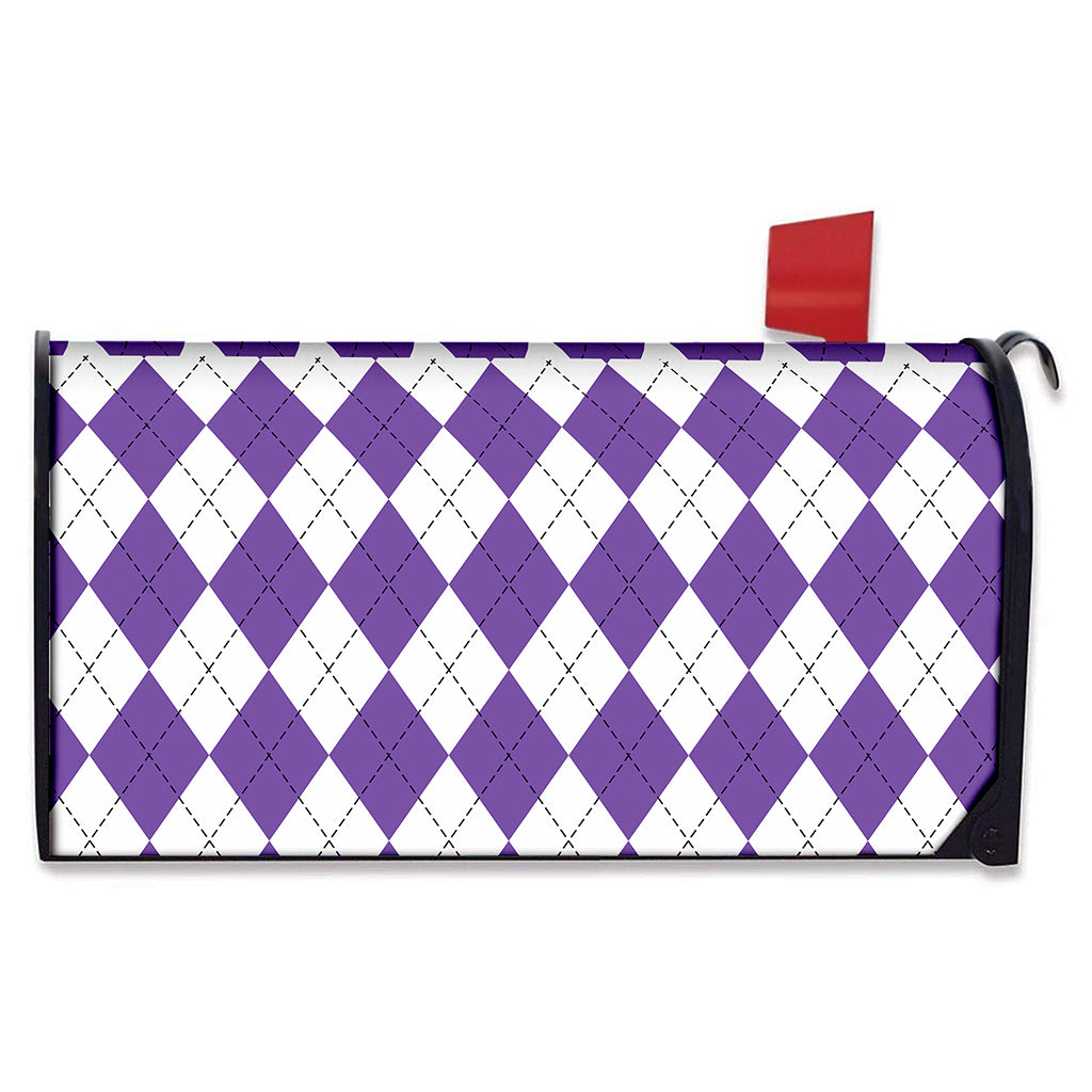 White And Purple Argyle Pattern Print Mailbox Cover
