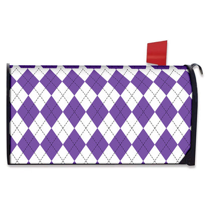 White And Purple Argyle Pattern Print Mailbox Cover