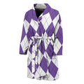 White And Purple Argyle Pattern Print Men's Bathrobe