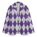 White And Purple Argyle Pattern Print Men's Blazer